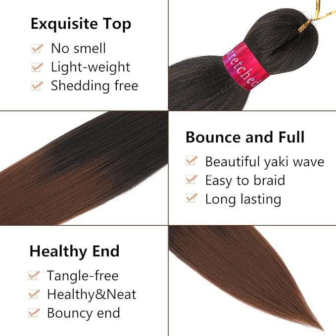 Pre-stretched Braiding Hair, Original Braid Hair Extensions, Hot Water Setting Crochet Hair Braids, Yaki Texture Easy Braiding Hair (24''-pack of 8, 1b/30)…