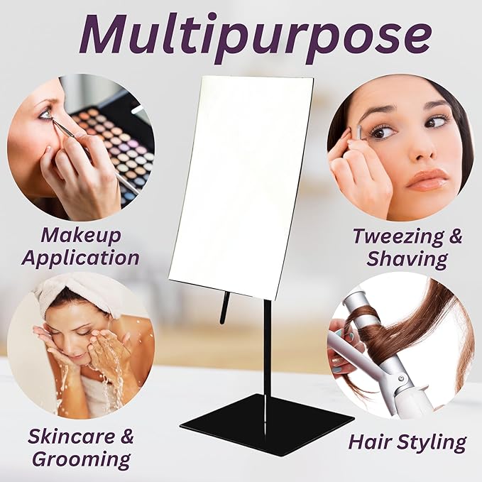 JERDON Rectangular Tabletop Vanity Makeup Mirror - 3X Magnification with Black Finish - 5-inch by 8-inch Vanity Mirror - Pivot Adjustment - Model JP358BK