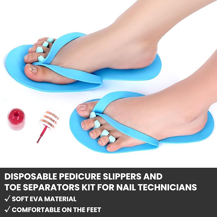 Suhine 120 Pairs Disposable Pedicure Slippers and Toe Separators Kit 40 Pairs Disposable Foam Flip Flops 80 Toe Separators for Women Nail Hotel Salon Spa Party