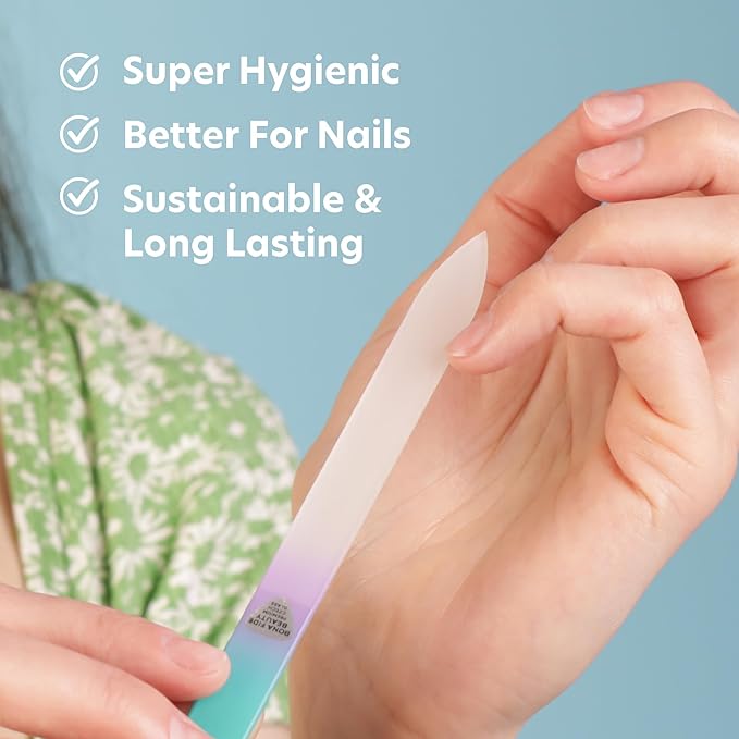 BONA FIDE BEAUTY Glass Nail File (Aqua/Violet), Cuticle Pusher and Glass Nail File (Clear) - Premium Czech Glass Bundle