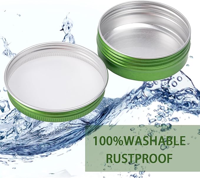 24 Pack 4oz Screw Top Aluminum Tin Jars with Screw Lids and Blank Labels - Refillable 120ml Metal Containers for Lip Balms, Candles, Salves, Spices, Crafts (Green)