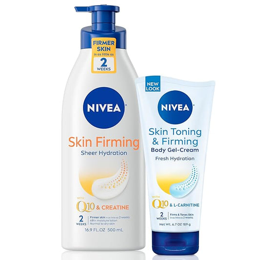 NIVEA Skin Firming Gifts for Mom, Includes Sheer Hydration Body Lotion (16.9 Fl Oz) and 6.7 Oz Skin Toning & Firming Body Gel-Cream