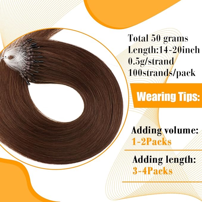 Brown Micro Bead Hair Extensions Short 14 Inch Microlink Human Hair Extensions 100strands 50g Cold Fusion Remy Hair Extension #4