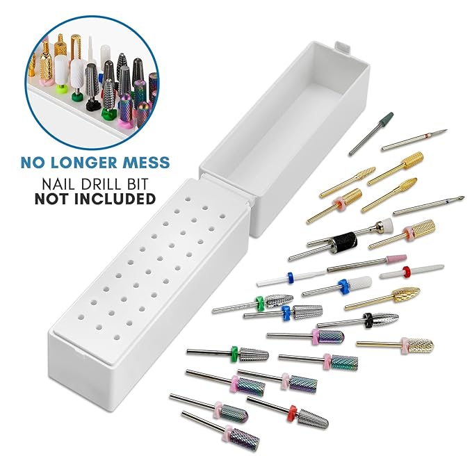 Makartt Nail Drill Bit Set with Nail Drill Bits Holder Bundle, Carbide Diamond Ceramic Nail Drill Bits 7Pcs, Nail Bits Organizer Container 30 Holes Manicure Tools (Not Inlcude Drill Bits)