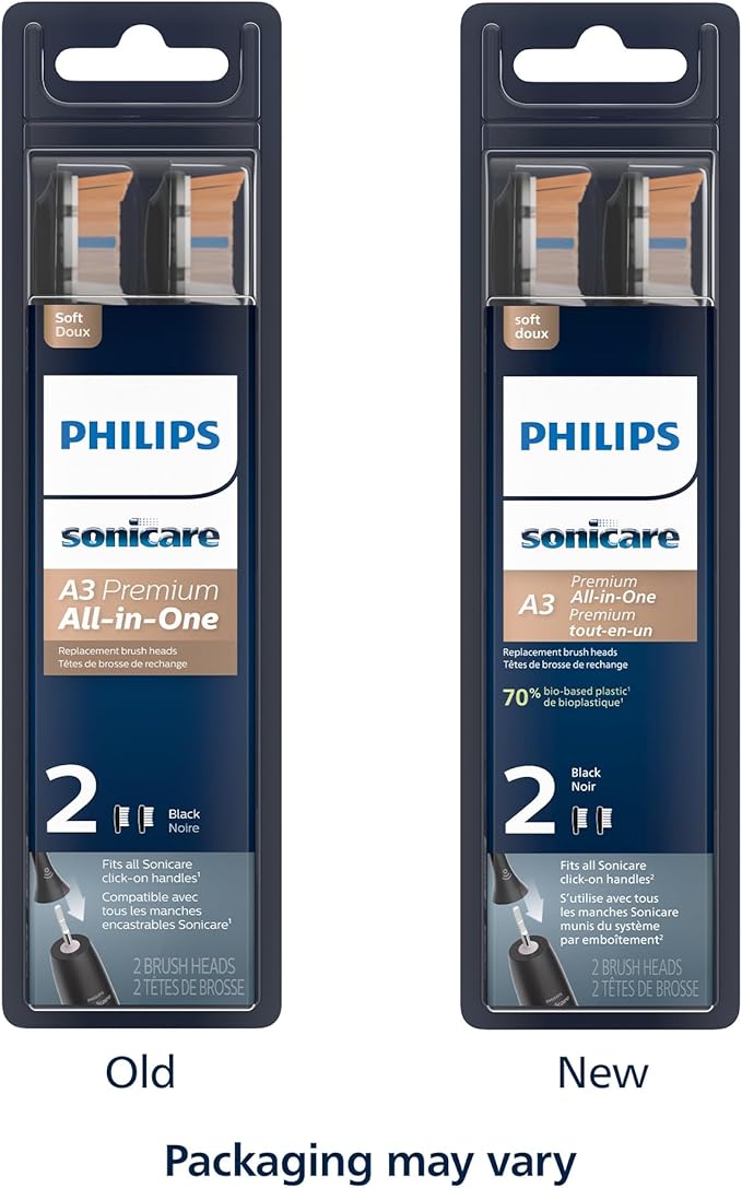 Philips Sonicare Genuine A3 Premium All-in-One Replacement Toothbrush Heads, 2 Brush Heads, Black, HX9092/95