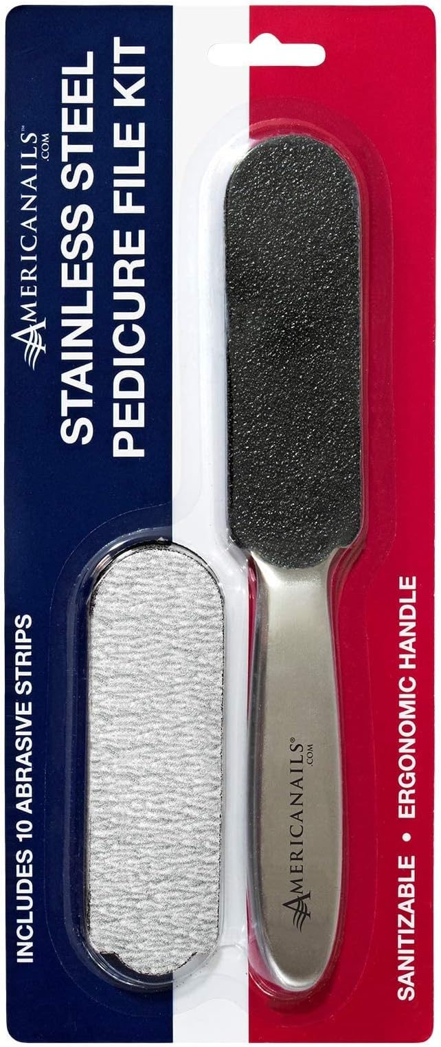 Americanails Stainless Steel Pedicure File Kit with EasyPeel Abrasive Strips and The EasyPeel Pedciure Abbrasive Strips for Foot File (2 Pack Bundle)