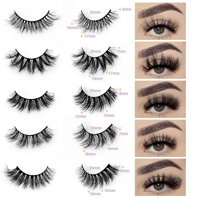 Wholesale Lashes, 3D Faux Mink Eyelash Bulk, 18mm Handmade Reusable Eye Lash, 5 Styles Dramatic Fluffy False Lash with Glitter Portable Packing (Fluffy 5 styles-10 pairs)