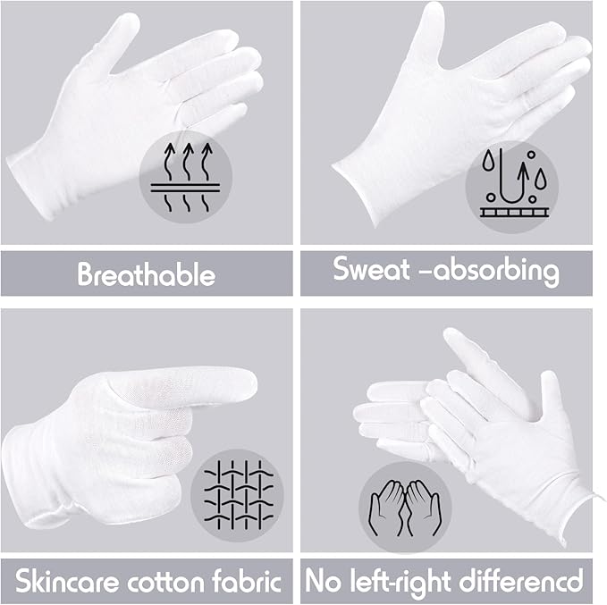 Jecery 300 Pairs Bulk White Gloves Large Pack Moisturizing Overnight White Cotton Bulk for Dry Hands Eczema Thin Inspection Soft Working Gloves Liners for Jewelry Coin Collection