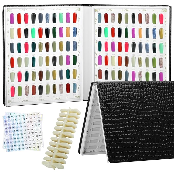 120 Nail Color Chart Display Book, Plastic Nail Swatches Nail Gel Color Card with 240PCS Natural Colours Replacement Nails Nail Art for Nail Salons, DIY Nail Art at Home (Black)