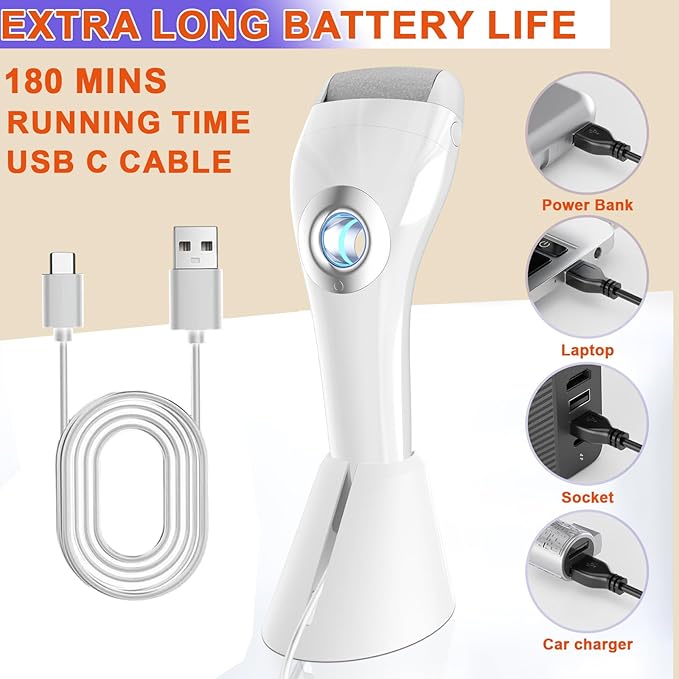 Upgraded Rechargeable Foot Callus Remover, Professional Electric Foot File, 10 in 1 Pedicure Tools Foot Care Kit Pedi Feet Care for Dead, Hard Cracked Dry Skin Ideal Gift (White)