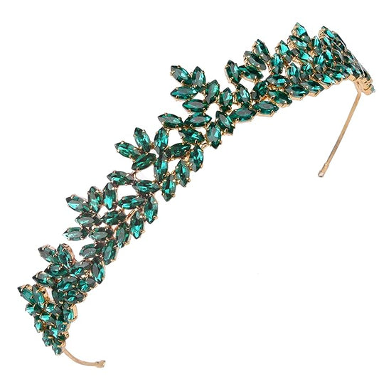 Women's Tiara, Crown for Henna Wedding Party | Glitter Hair Accessories for Bridal Birthday Pageant Prom Halloween Costume Christmas, Princess Crowns | Dream Design - Green Gold