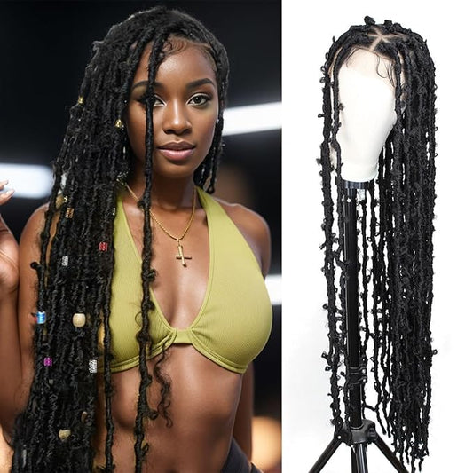 45 inch Butterfly Locs Wig, Extra Long Knotless Big Triangle Part Full Double Lace DistressedLocs Wigs, Butterfly Faux Locs Wigs Pre-Plucked with Baby Hair