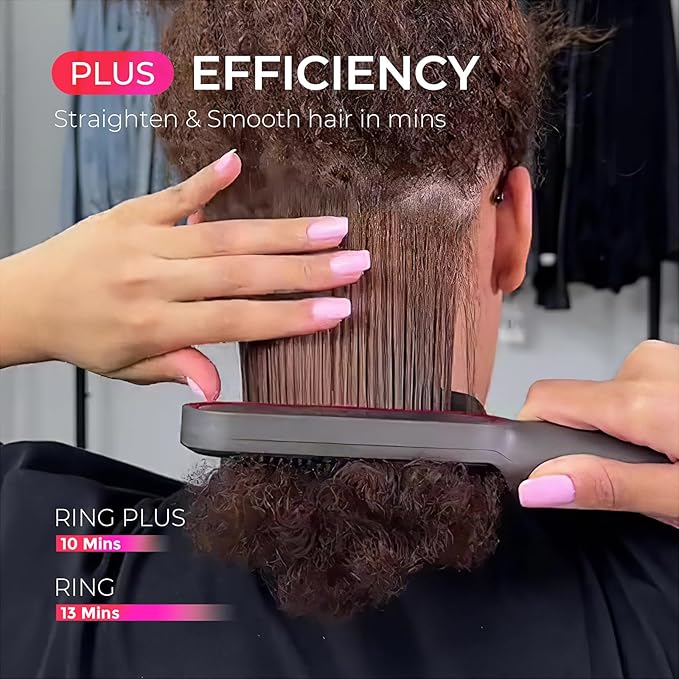 TYMO Ring Plus Ionic Hair Straightener Brush - Straightening Comb with Negative Ions for Women, Titanium Coating, 9 Temp Settings & LED Display, Dual Voltage, Professional Styling Tools