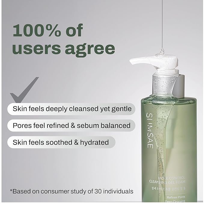 Pore Control Cleansing Gel Foam - Korean Skincare Gel to Foam Cleanser with Green Tea, Chestnut Shell, and Botanical Complex for Pore Care, Sebum Balance and Makeup Removal, 155ml / 5.24 fl.oz