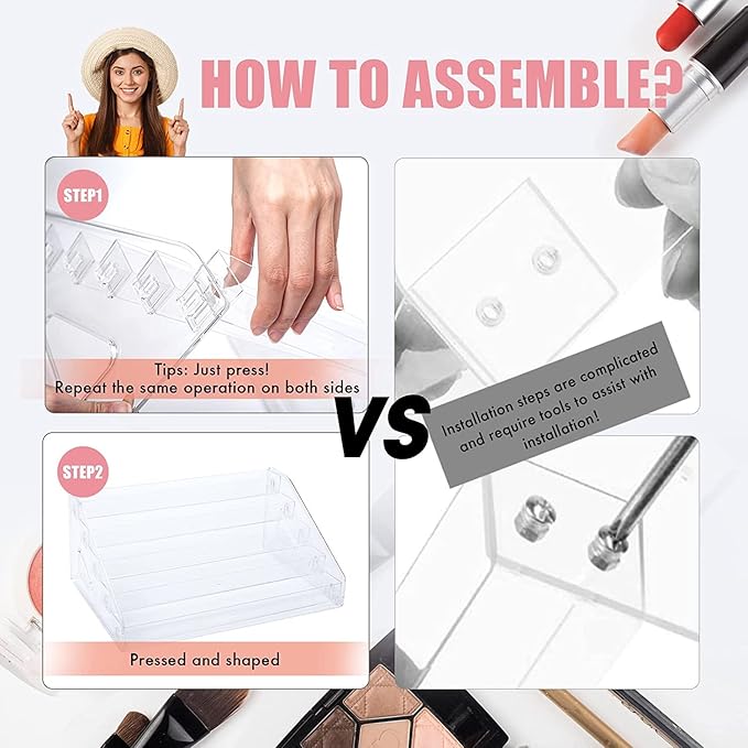 Nail Polish Organizer 36 Bottles of 3 Layers Sunglass Organizer Acrylic Display Rack Eyeglasses Storage Essential Oils Holder Makeup Organizer No Tool Needed Assembly, Clear
