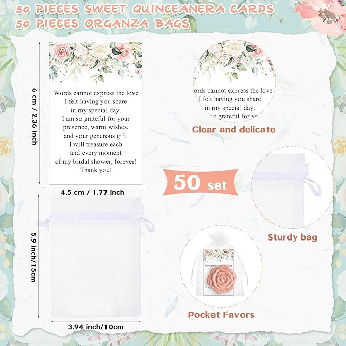 50 Sets Bridal Shower Party Favors for Guests Small Rose Compact Mirror Bulk Wedding Favors Thank You Cards and Organza Bags Wedding Party Guests Souvenir Gift (Pink Champagne)