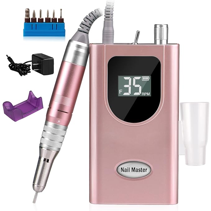 35000RPM Portable Nail Drill Machine, HoMove Professional Nail Drill Machine, Rechargeable Electric Efile Nail Drills for Acrylic Gel Nails, Cordless Portable Nails Drill【Rose Gold】