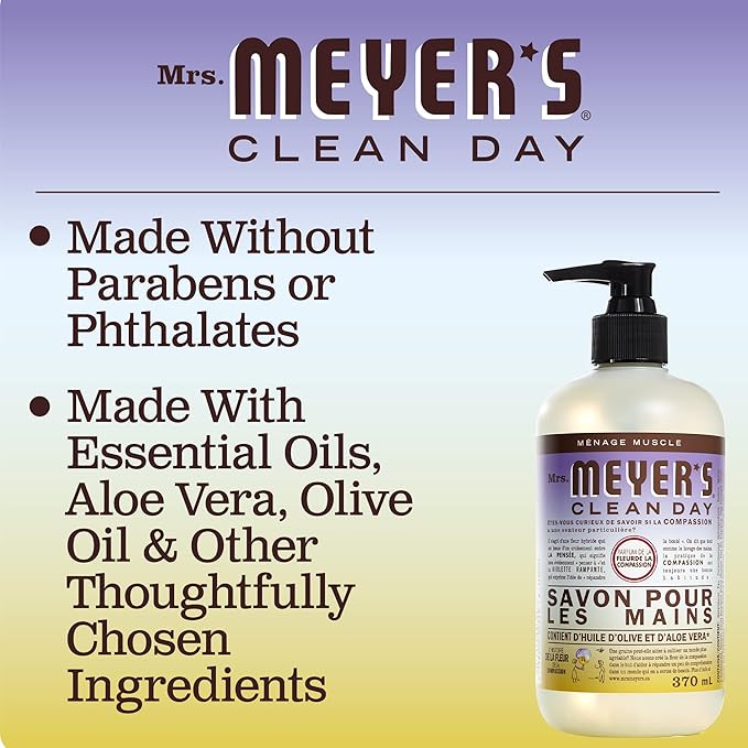 MRS. MEYER'S CLEAN DAY Hand Soap, Made with Essential Oils, Biodegradable Formula, Compassion Flower, 12.5 fl. oz - Pack Of 3