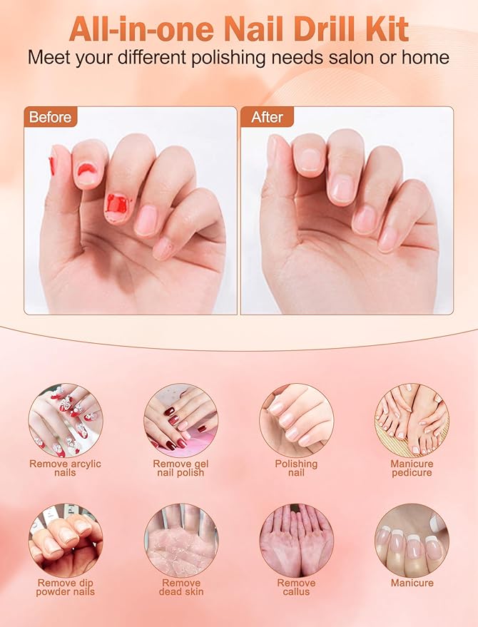 NAILGIRLS Nail Drill，35000RPM Professional Nail Drill Machine with Speed Display，Electric Nail File Set for Acrylic Nails Gel Nails, Polishing Shaping (Black)