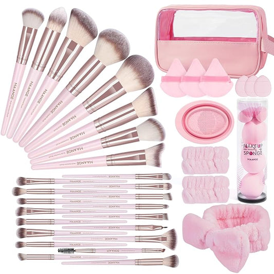 MAANGE Makeup Brush Set 42 Pcs Makeup Tool Set Premium Synthetic Foundation Powder Concealers Eye shadows Blush Makeup Brushes (Pink, 42 Piece Set)