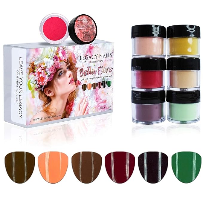 Legacy Nails Professional COLLECTION Acrylic Powder Kit 6 Colors Nail Art Set for Manicure DIY for Dip & Acrylic Nail Extensions (BELLA FIORE COLLECTION)