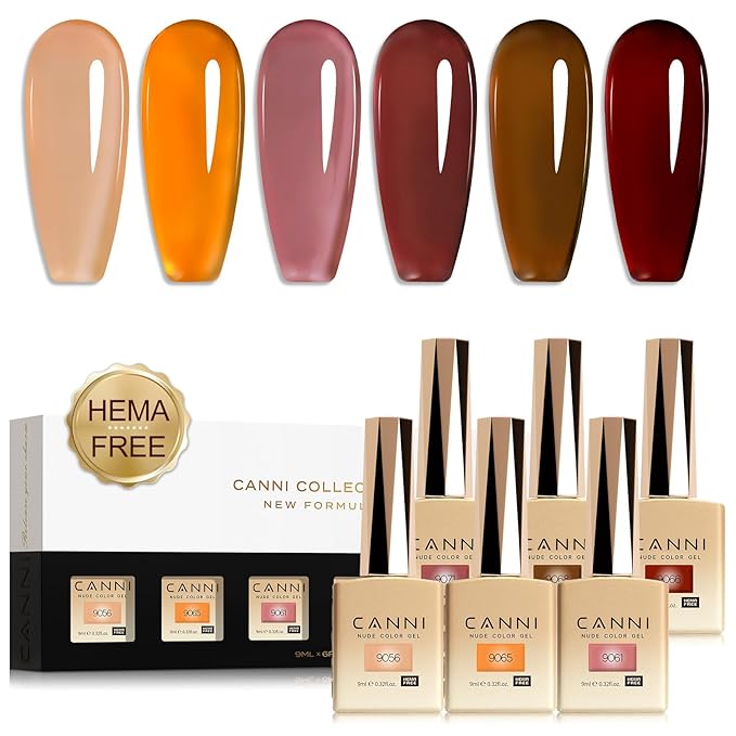 CANNI Jelly Gel Nail Polish Set,Brown 6 Colors 9ML Jelly Translucent Gel Polish Set,Brown Fall Colors, High Gloss Soak Off UV LED Gel Nail Manicure Salon DIY
