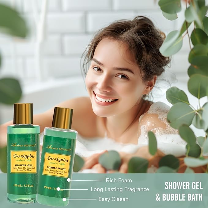 Gift Baskets for her, Spa Gifts for Women-13pcs Eucalyptus At Home Spa Kit with Body Salt, Bubble Bath. Relaxing Bath Sets for Women Gift, Birthday Gifts for Women, Mothers Day Gifts for Mom
