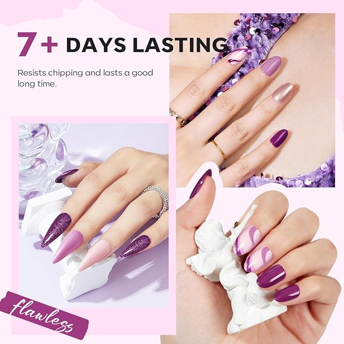 modelones Nail Polish Set 6 Colors, Purple Glitter Pink Shimmer Sparkle Mini Nail Lacquer Kit, Infinite Shine Quick Dry Long Lasting Nail Art DIY Home Salon Manicure Gift for Women Girls