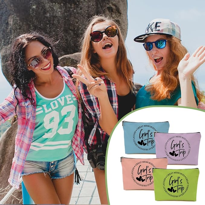 4Pcs Girls Trip Gifts Favors, 2025 Girls Weekend Gifts Makeup Bag, Bestie Gifts Weekend Bag Summer Vacation Cosmetic Bag, Friendship Gifts for Women Best Friend, Graduation Wedding Gifts Toiletry Bag