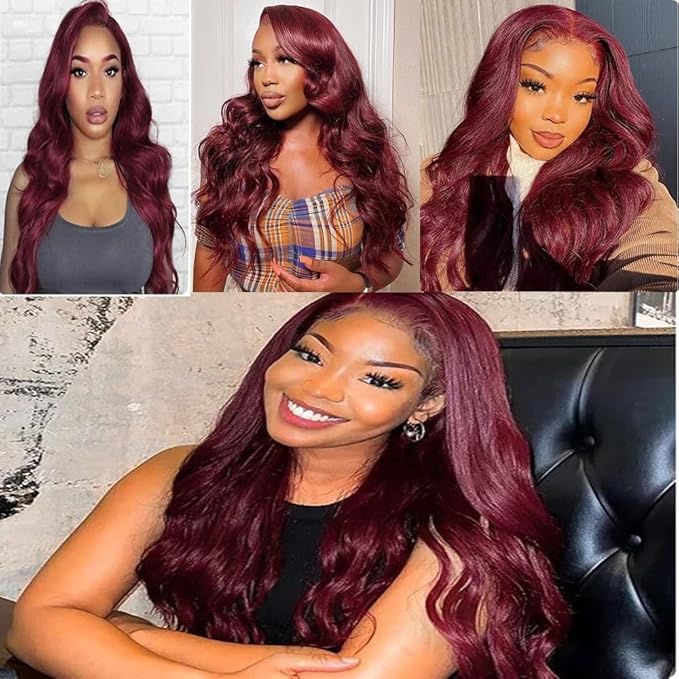 Burgundy Body Wave Bundles Human Hair Color 99j Body Wave Bundles Weave Extensions Brazilian Human Hair Wet and Wavy Soft Silky for Black Women 16 18 20 Inch
