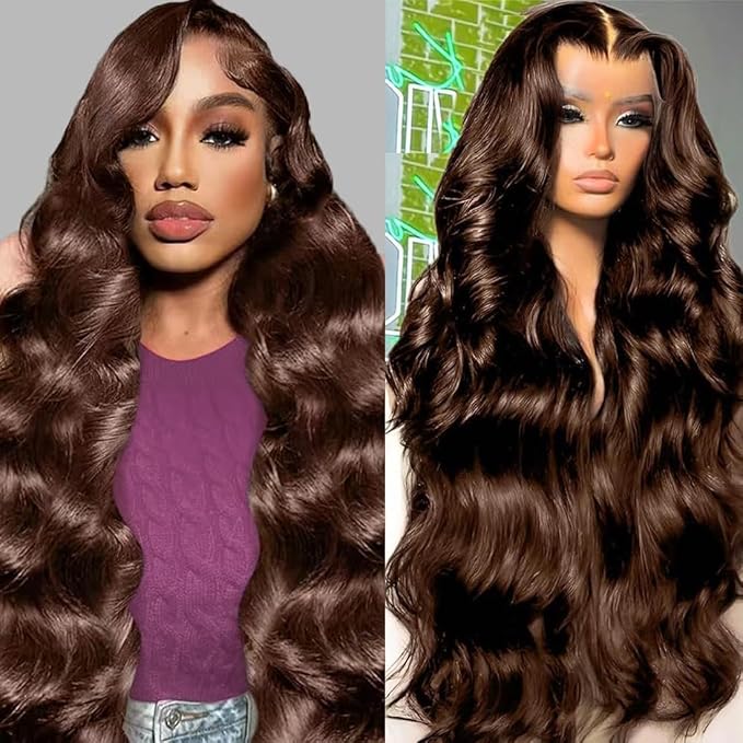 24 Inch Chocolate Brown Lace Front Wig Human Hair 13x6 Body Wave Lace Front Wigs Human Hair 180 Density Hd Pre Plucked with Baby Hair Colored Frontal Wigs Human Hair 4# Brown Wig Human Hair for Women