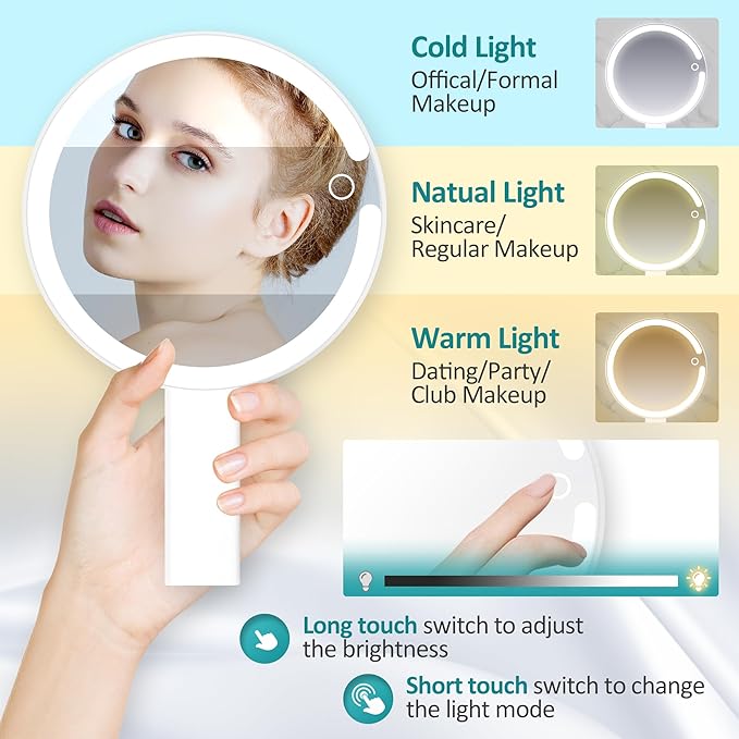 B Beauty Planet 20X Magnifying Mirror with Light, Lighted Makeup Mirror with 20X/1X Magnification, 3 Color Light and Adjustable Brightness, 3-in-1 Multifunctional Makeup Mirror with Lights 2000mAh