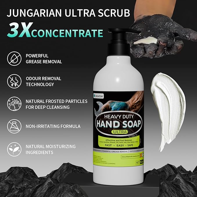 30s Fast Clean Industrial Hand Cleaner for Mechanics - 2X Concentrated Formula Mechanic hand Soap to Absorb Tough Grease, Oil, Paint & Dirt, Odour-removing (35.2oz)