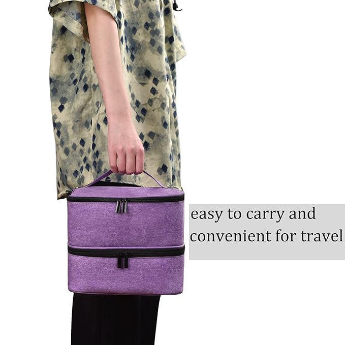 Nail Polish Carrying Case Bag-Holds 30 Bottles, Double-Layer Nail Polish Storage and Nail Dryer Case(Purple)
