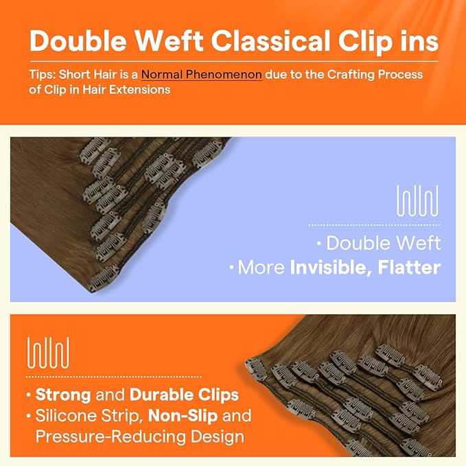 Full Shine Golden Brown Ombre Clip in Hair Extensions Brown to Dirty Blonde Real Human Hair Extensions Clip ins for Long Hair Natural Hair Extensions Clip ins 7 Pcs 20 Inch