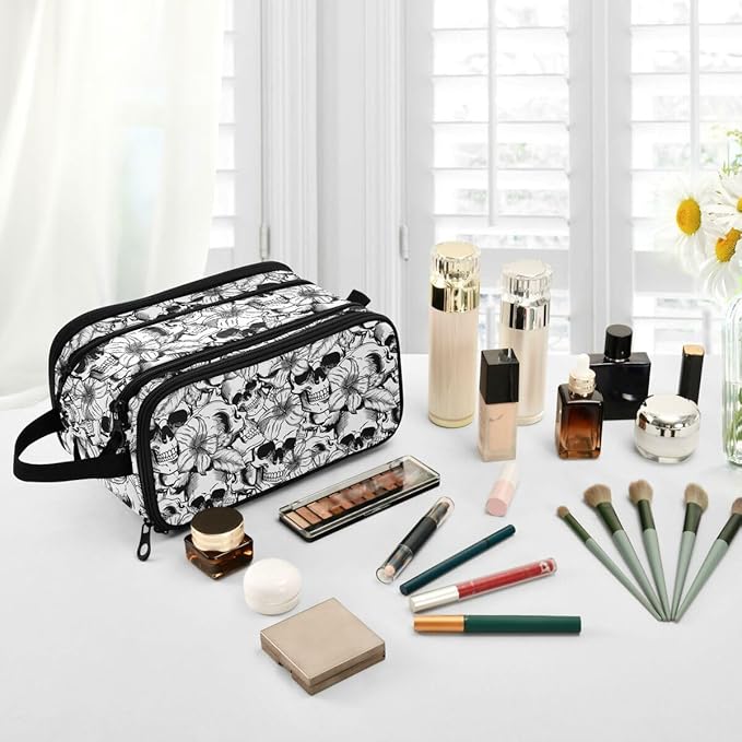 MNSRUU Travel Makeup Bag, Goth Skull Makeup Bag - Large Capacity Cosmetic Bag Organizer, Portable Toiletry Bag for Travel Size