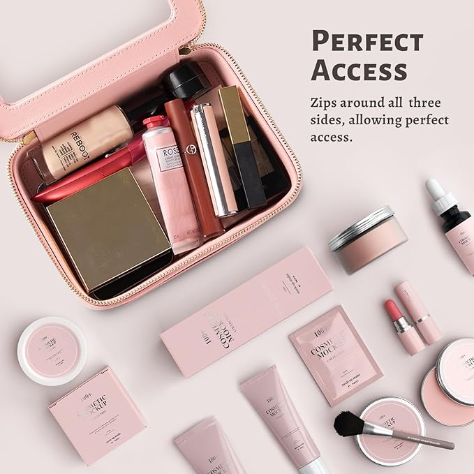 Aveniee Clear Makeup Bag Organizer, Portable Travel Toiletry Cosmetic Bag Case for Women, Heavy Duty Vegan Leather Make Up Pouch Car Bag for Essentials 2pcs(Middle & Large) - Pink