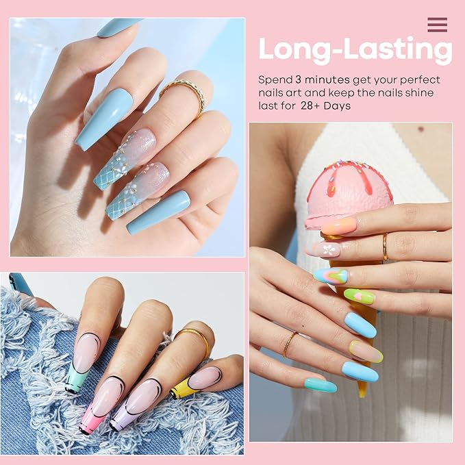 modelones Gel Nail Polish Kit -6 Colors Summer Pink Green White Black Gel Polish Set Soak Off Gel Nail Kit Manicure DIY Nail Art Salon Home Gift