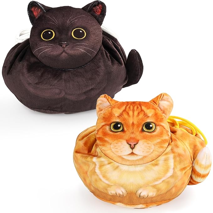 Drawstring Makeup Bag, Cat Makeup Bag, Travel Makeup Organizer, Cosmetic Pouch Bag, Cat Gift for Women, Lay Flat Makeup Bag Gifts for Cat Lovers(2-Pack, Black and orange