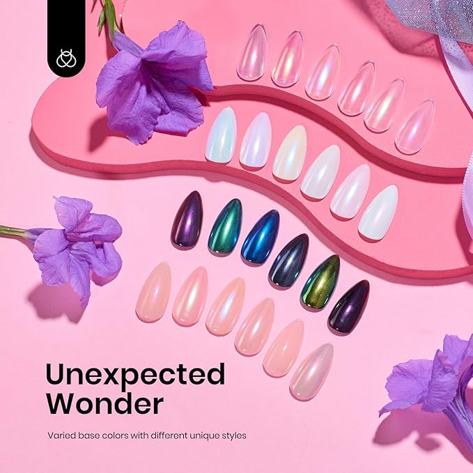 Beetles 6 Colors Chrome Nail Powder Aurora Pearl Kit with Base Top Coat Color Gel Polish-Iridescent Glazed Donut Chrome Nail Powder Metallic Mirror Effect Mermaid Glitter Kit for Nail Art Design