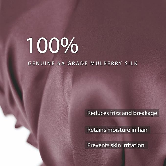 100% Silk Bonnet for Sleeping, Hair Bonnet with Tie Band, Large Silk Sleep Cap for Curly Hair, Silk Hair Wrap for Hair Care (Mauve)