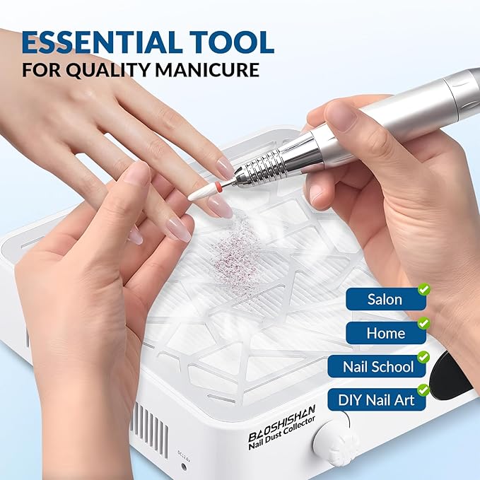 BAOSHISHAN Nail Dust Collector, 50w Rechargeable Nail Vacuum Dust Extractor with 2 Reusable Filters, Low Noise Nail Vacuum Fan for Nail Polishing Home Salon