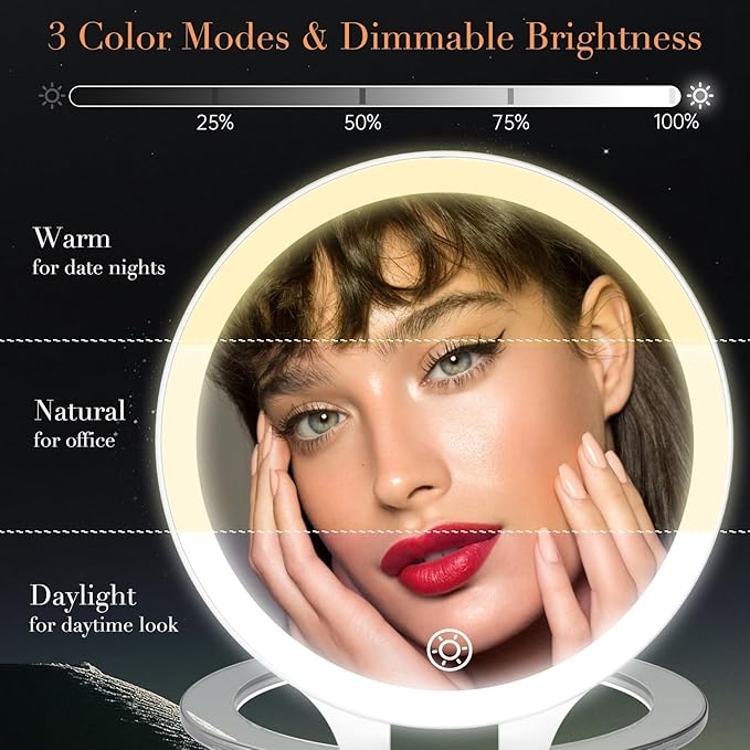 Magnifying Mirror with Light 20X/1X, Double Sided travel mirror with light, Rechargeable makeup mirror with 3 color setting Adjustable stand Lighted mirror Vanity Portable Desk Cosmetic Mirror