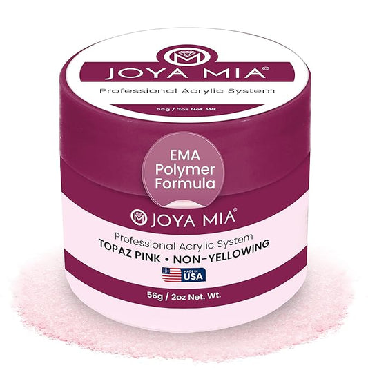 Joya Mia Acrylic Powder for Nails, MMA-Free, Super Adhesion Professional Powder for Flawless & Long-Lasting Nail Enhancements, Easy Application, Vibrant & Stunning Colors - Topaz Pink, 2 oz