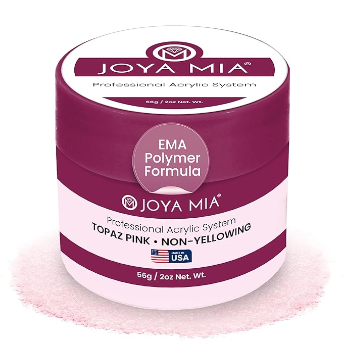 Joya Mia Acrylic Powder for Nails, MMA-Free, Super Adhesion Professional Powder for Flawless & Long-Lasting Nail Enhancements, Easy Application, Vibrant & Stunning Colors - Topaz Pink, 2 oz