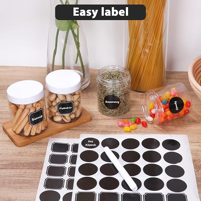 8 oz Plastic Jars with White Lid,36 Pack Refillable Food Jars | Canisters with Screw Lids,Clear Empty Slime Containers for Kitchen Food Storage,Cosmetic,Art Crtafts