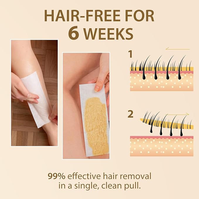 Sugar Wax Kit for Hair Removal: 300g/10.6oz Organic Sugaring Wax for Face Body Legs Bikini Back - with Large Strips and Sticks, Care Oils, Gloves