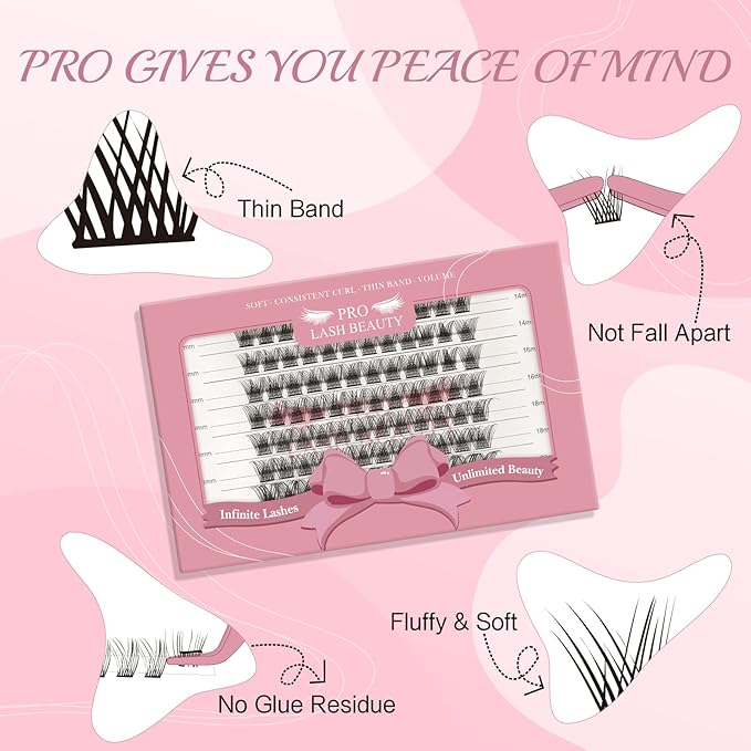 Lash Clusters, 96 Pcs Individual Cluster Lashes DIY Lash Extension Eyelash Clusters Volume Wispy Lashes Super Thin Band Reusable Soft & Comfortable(Natural-D-14-20 mix)