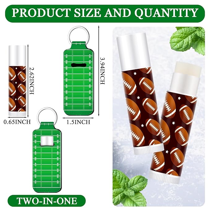 18 Sets Party Favors Lip Balm and Lipstick Holder Keychain Bulk Sport Ball Team Gifts Natural Moisturizing Lip Balm Keychains Pouch for Team Gifts Sports Party Supplies(Rugby)