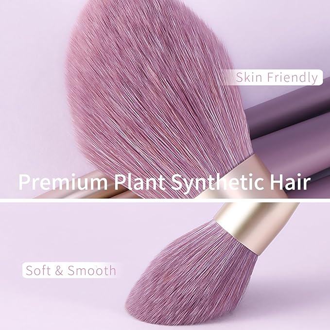 Purple Natural Fiber Makeup Brushes Set with Case, Vegan Makeup Brush Set Professional by ENZO KEN, Colorful Cosmetic Brushes Makeup Set, Make up Brush Set Professional, Purple Makeup Brush Set Vegan.